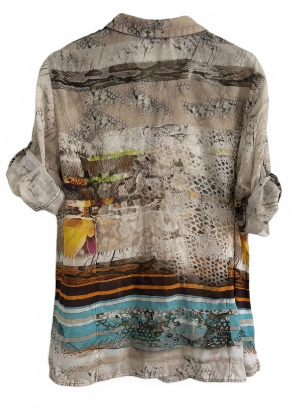 Just White SE Printed Button Down Blouse Size 44 US 14 Boho Art Top - Picture 3 of 6